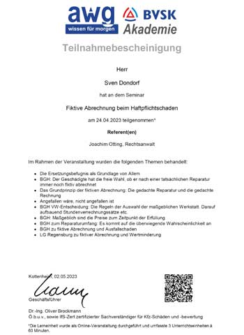 awg - Fiktive Abrechnung beim Haftpflichtschaden