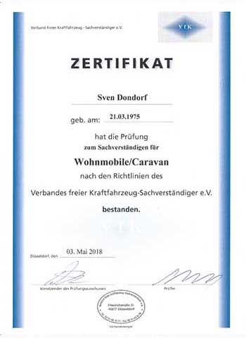Verband freier Kfz-Sachverständiger e.V. - Zertifizierung als Sachverständiger für Wohnmobile und Caravan
