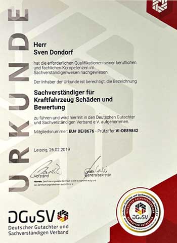 DGSV Zertifizierung Kfz-Sachverständiger