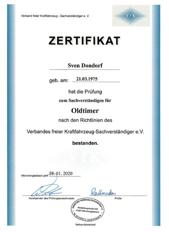 Zertifizierter Sachverständiger für Oldtimer