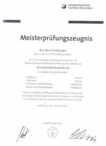 Kevin Strohmeyer - Meisterbrief